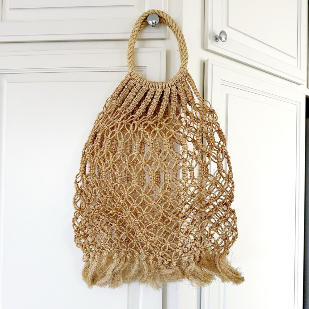 Handmade Hollow Out Macramé Beach Jute Woven Tote Bag Farmers Market Bag - Picture 2 of 10